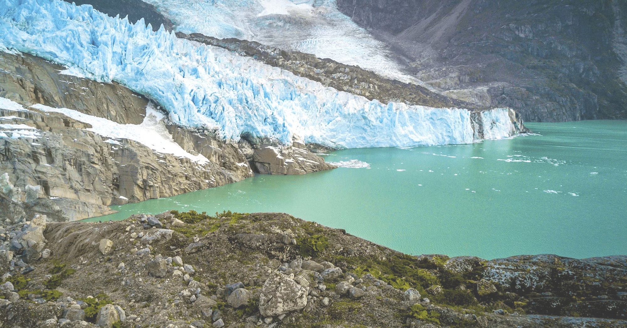 Massive glacier in Patagonia with icebergs